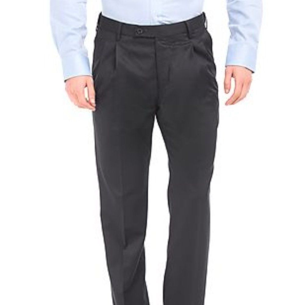 Enzo Montovani Mens Dark Gray Wool Pleated Front Straight Leg Dress Pant Size 32